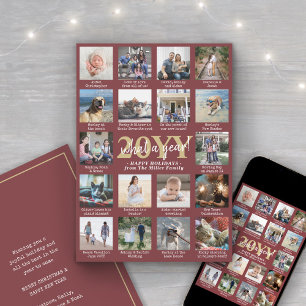 What a Year 18 Photo Collage and Captions Burgundy Holiday Card