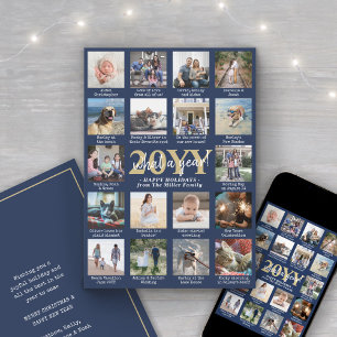 What a Year 18 Photo Collage & Captions Navy Blue Holiday Card