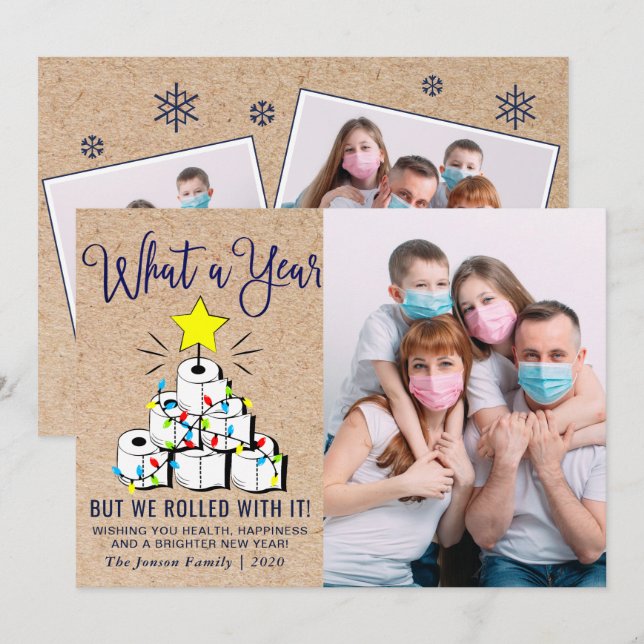 What a year Christmas 3 Photo Greeting Holiday Card (Front/Back)