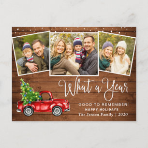 What a Year Christmas Red Farm Truck 3 Photo Postcard