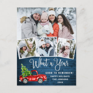What a Year Christmas Red Farm Truck 4 Photo Postcard