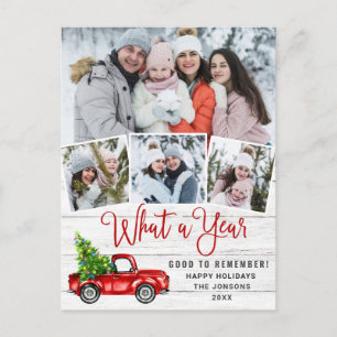 What a Year Christmas Red Farm Truck 4 Photo Postcard