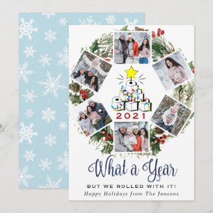 What a Year Christmas Red Farm Truck 6 Photo Holiday Card
