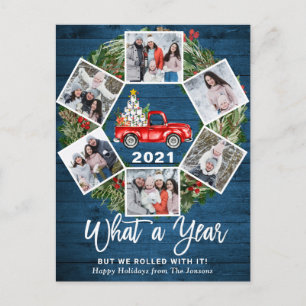 What a Year Christmas Red Farm Truck 6 Photo Postcard