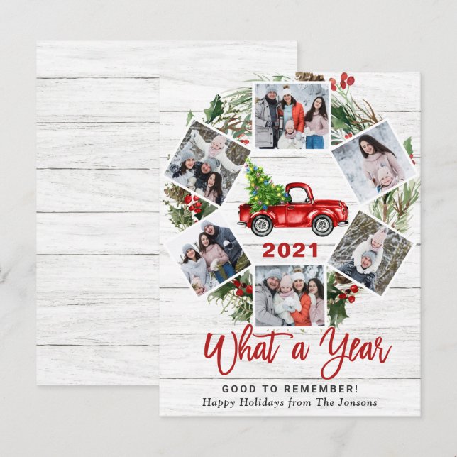 What a Year Christmas Red Truck 6 Photo Card (Front/Back)