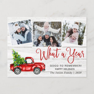 What a Year Christmas Red Truck Rustic PHOTO Holiday Postcard