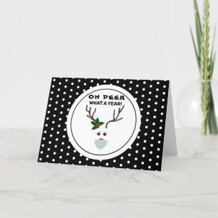 What A Year Funny Christmas Reindeer In Face Mask Holiday Card
