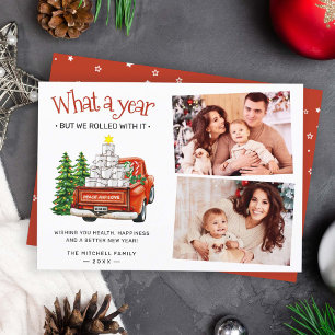 What A Year Funny Toilet Paper Xmas Tree 2 Photo Holiday Card