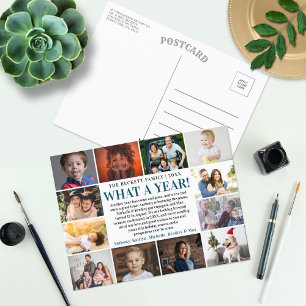 What A Year In Review 12 Photo Collage Holiday Postcard