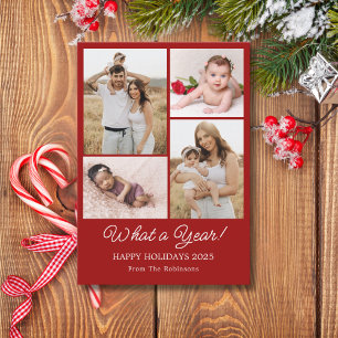What A Year In Review Family Photo Collage Red Holiday Card