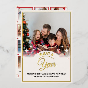 What a Year in Review Multi Photo Modern Christmas Foil Holiday Card
