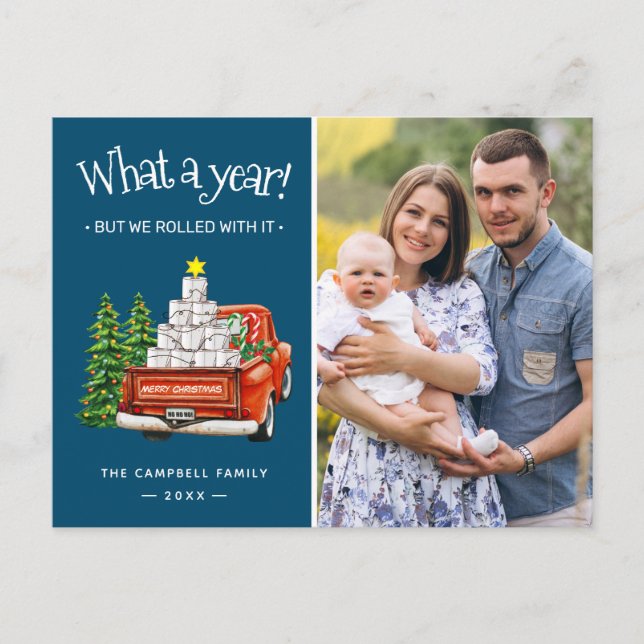 What A Year Merry Christmas Happy New Year Holiday Postcard (Front)