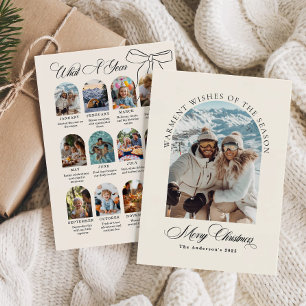 What a Year Minimalist Year in Review Bow Photo Holiday Card