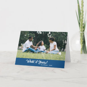 What A Year Modern Photo Blue Holiday Card