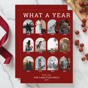 What a Year Modern Red Photo Collage Christmas Holiday Card