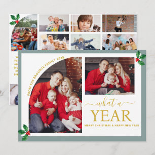 What a Year Multi Photo Collage Christmas Gold Card