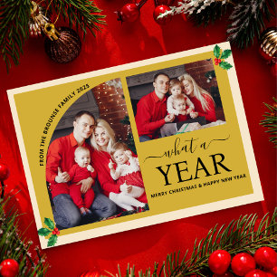 What a Year Multi Photo Collage Christmas Holly  Card