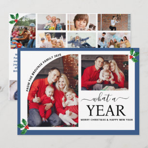 What a Year Multi Photo Collage Christmas Holly Card