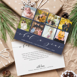 What a Year Navy Happy Holidays Photo Collage Holiday Card