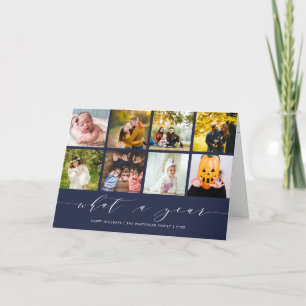 What a Year Navy Photo Collage Happy Holidays Holiday Card