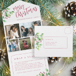 What a year photo botanical foliage Christmas card<br><div class="desc">Modern elegant Merry Christmas handwritten brushed calligraphy script with 5 family photo collage tri fold year in review holiday card with your custom personalized text on both sides featuring green watercolor branches of botanical foliage with holy berries.</div>