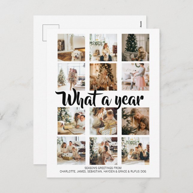 What a Year Photo Christmas Personalized Holiday Postcard (Front/Back)