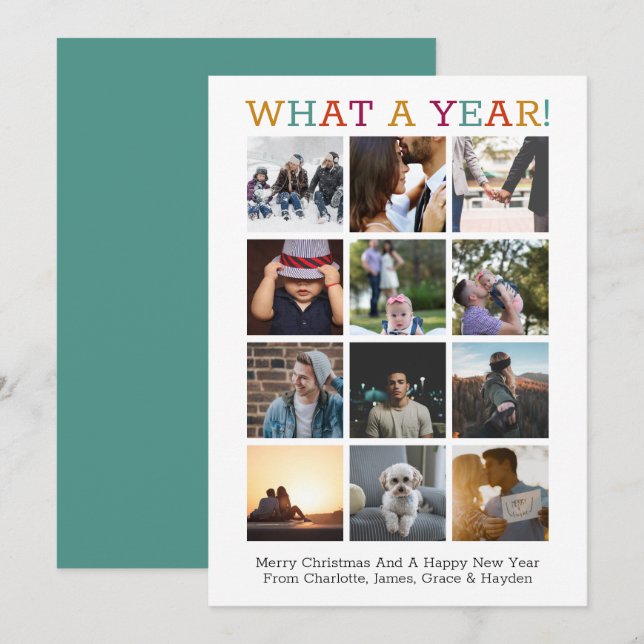What A Year Photo Christmas Year In Review Card (Front/Back)