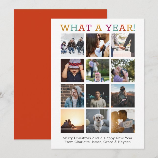 What A Year Photo Christmas Year In Review Card (Front/Back)