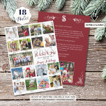 What A Year Photo Collage Captions Year in Review Holiday Card<br><div class="desc">Modern, unique holiday greeting card featuring an easy-to-upload photo collage template for 17 pictures with captions on the front and the year with your custom title and greeting (the sample shows OH WHAT A YEAR and HAPPY HOLIDAYS) in modern hand lettered script typography shown in a customizable crimson red colour...</div>