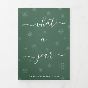 What A Year Photo Year in Review Green Tri-Fold Holiday Card