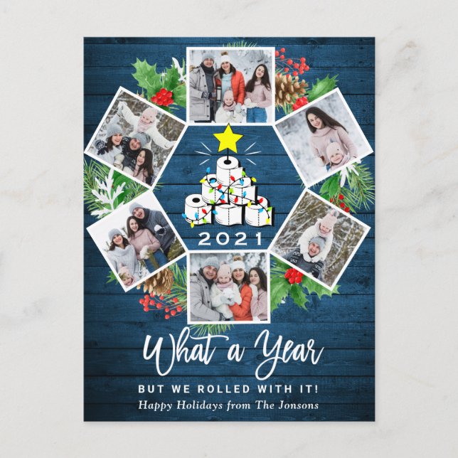What a Year Quarantine Christmas Tree 6 Photo Postcard (Front)