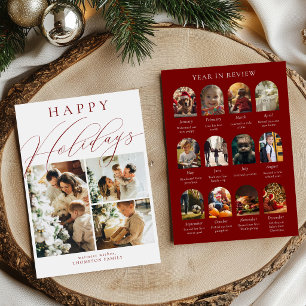 What a Year Review Multiphoto Collage Dark Red Holiday Card