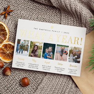 What a Year   Year in Review 5 Photo Collage Foil Holiday Card
