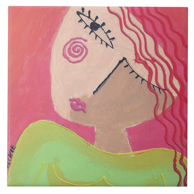 What? Abstract Portrait of a Woman Tile (Front)