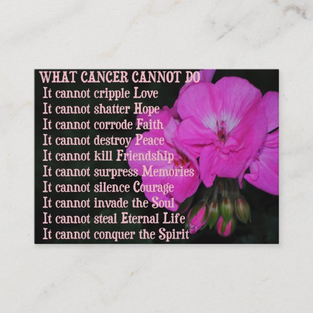 What Cancer Cannot Do Pink Geranium Business Card (Front)