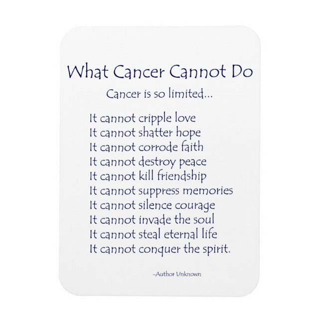 What Cancer Cannot Do Poem Magnet (Navy Text) (Vertical)