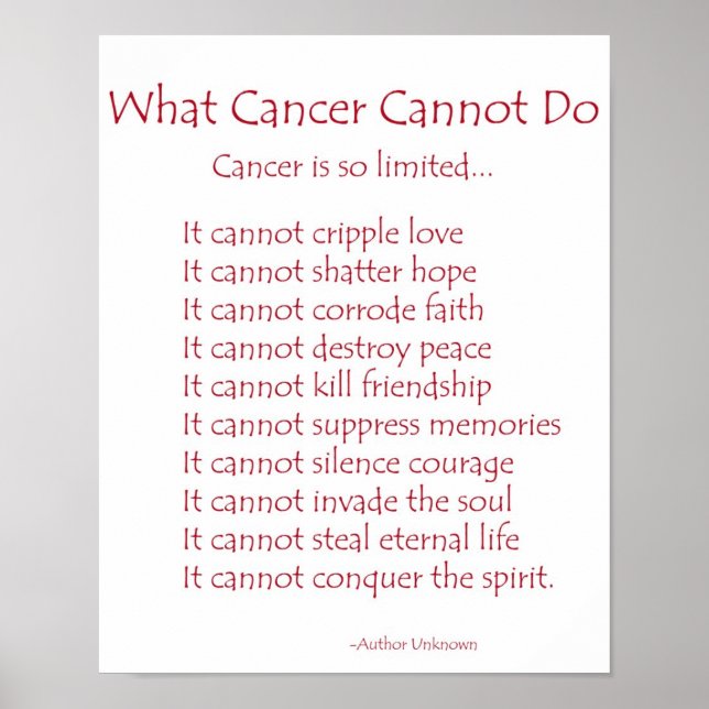 What Cancer Cannot Do Poem Poster Print (Front)