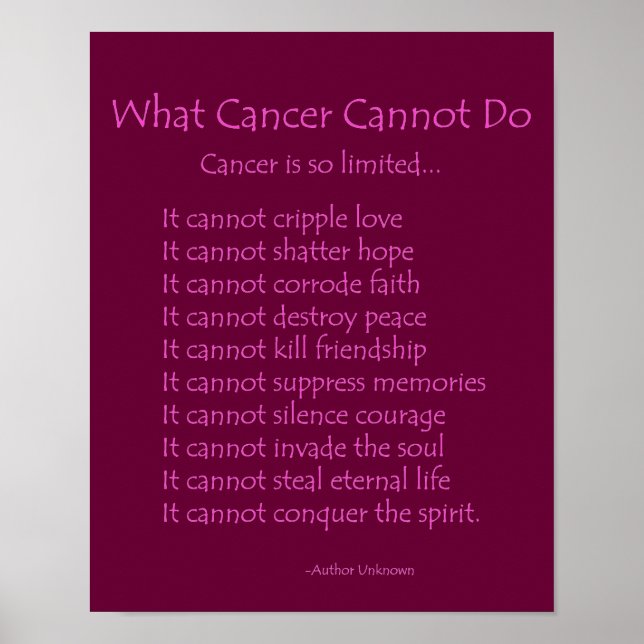 What Cancer Cannot Do Poem Poster Print (Front)
