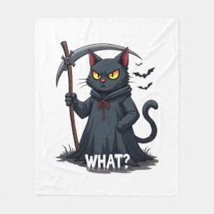 What Cat Black Cat Halloween Scary Cat Angry Cat F Fleece Blanket