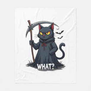 What Cat Black Cat Halloween Scary Cat Angry Cat F Fleece Blanket