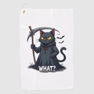 What Cat Black Cat Halloween Scary Cat Angry Cat F Golf Towel