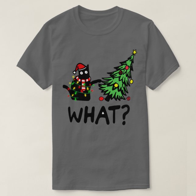 What Cat Pine Tree Noel Christmas T-Shirt (Design Front)