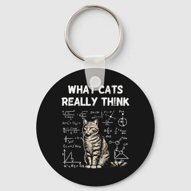 What Cats Think Smart Cat Science Nerd Humour Keychain (Front)