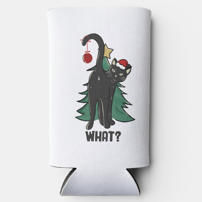 What? Christmas Black Cat Holiday Design Seltzer Can Cooler (Front)