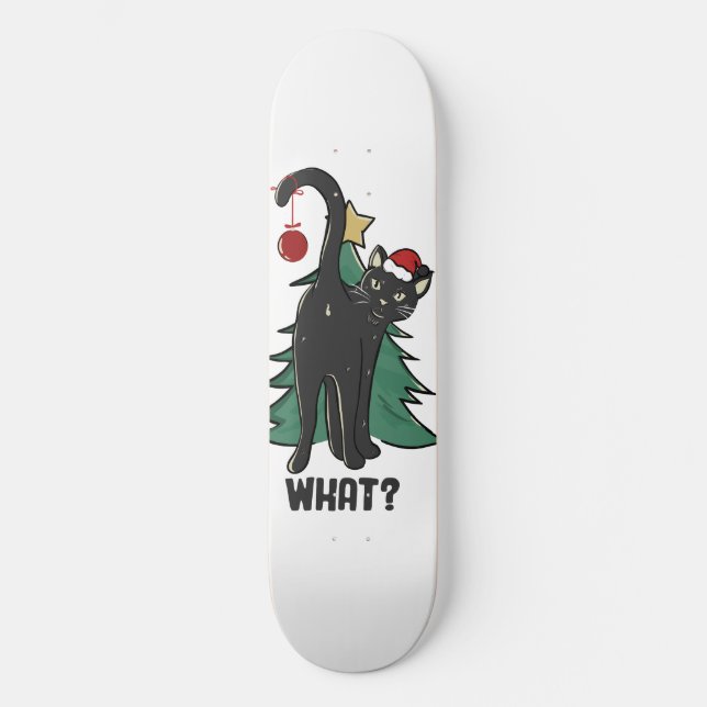 What? Christmas Black Cat Holiday Design Skateboard (Front)