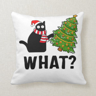 What Christmas Tree Funny Black Cat Throw Pillow