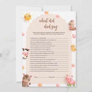 What Did the Dad Say Baby Shower Game Card