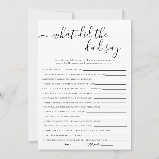 What Did the Dad Say Baby Shower Game Invitation (Front)