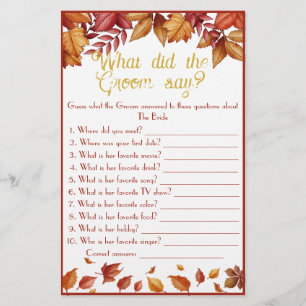 What did the Groom say? Autumn Bridal Shower Game  Flyer