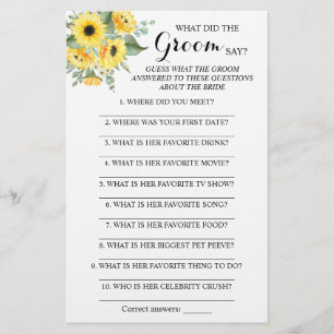What did the Groom Say Bridal Shower Game Card